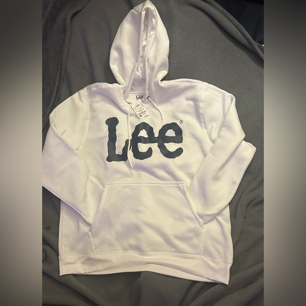 Lee White Pullover Hoodie with Black Logo
